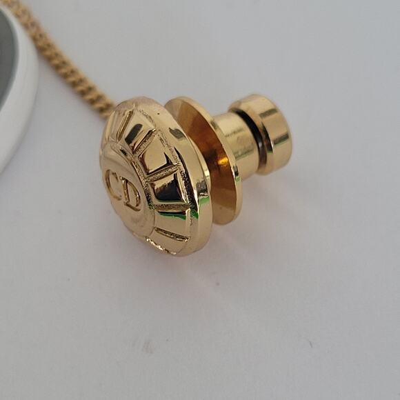 Christian Dior CD Tie Necktie Pin Clasp Gold Tone Logo Round Vintage Small Logo - Picture 2 of 4